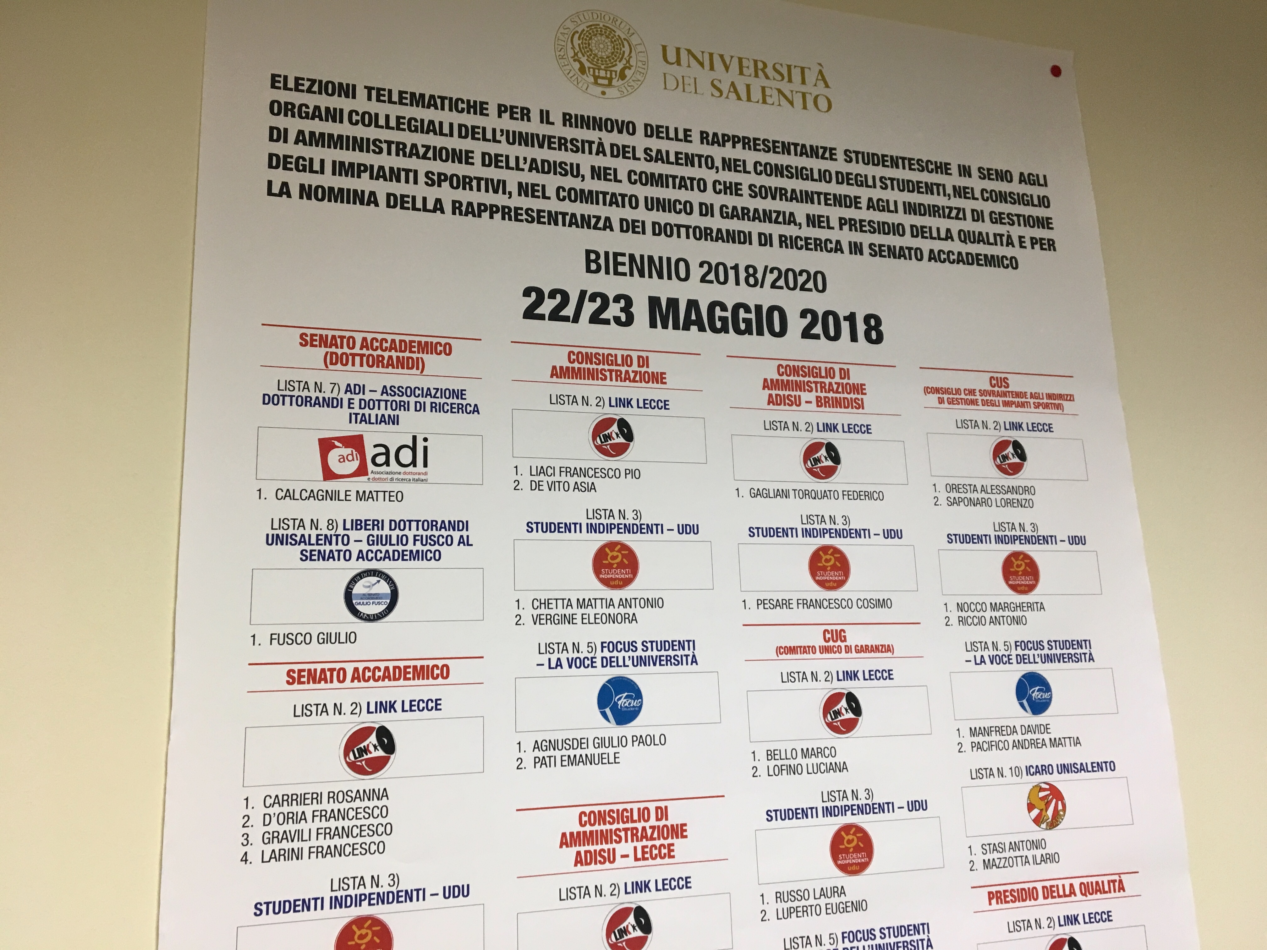 Elezioni liste Unisalento
